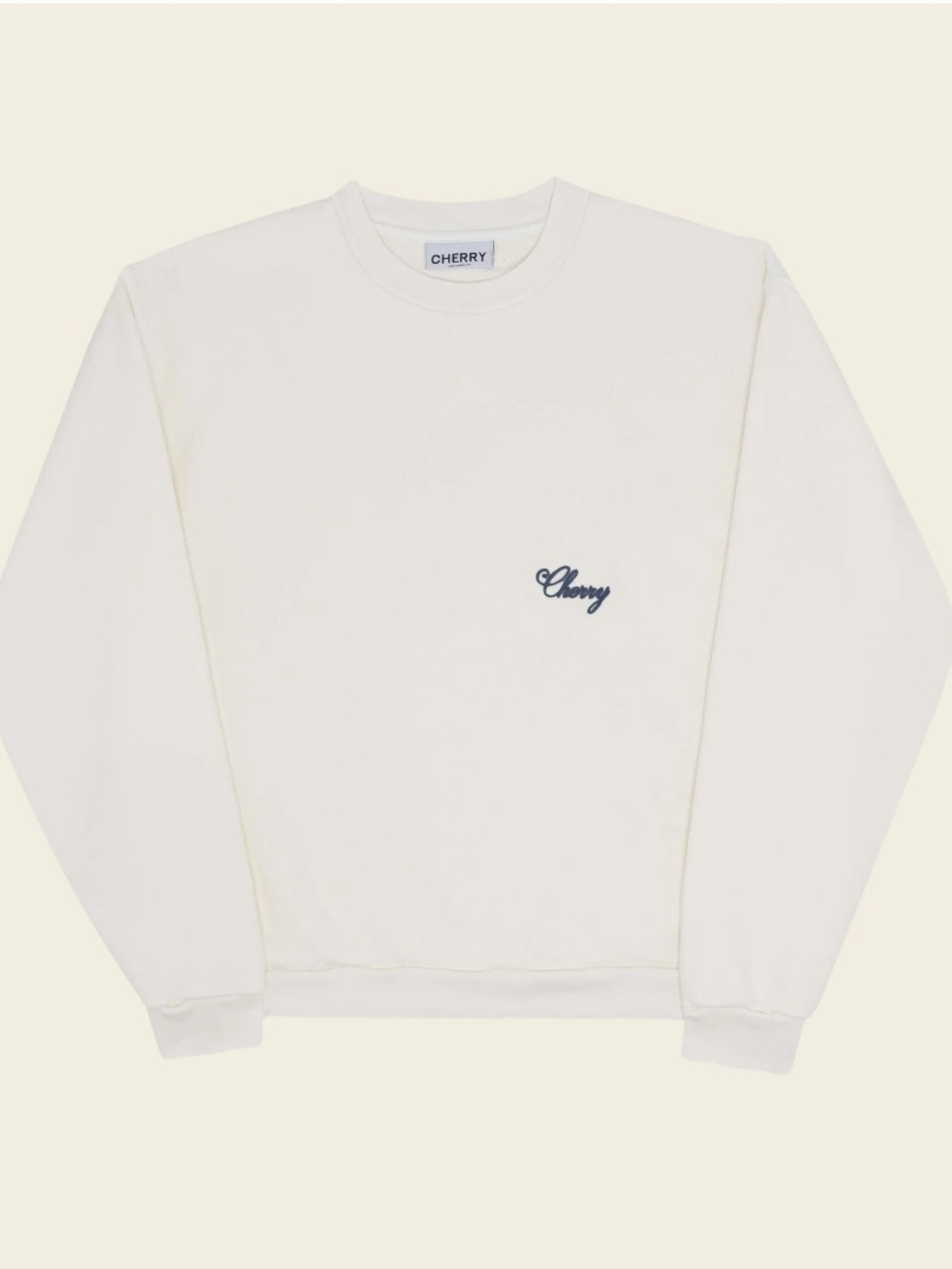 Cherry LA Cream Crewneck Sweater with light blue Script Logo